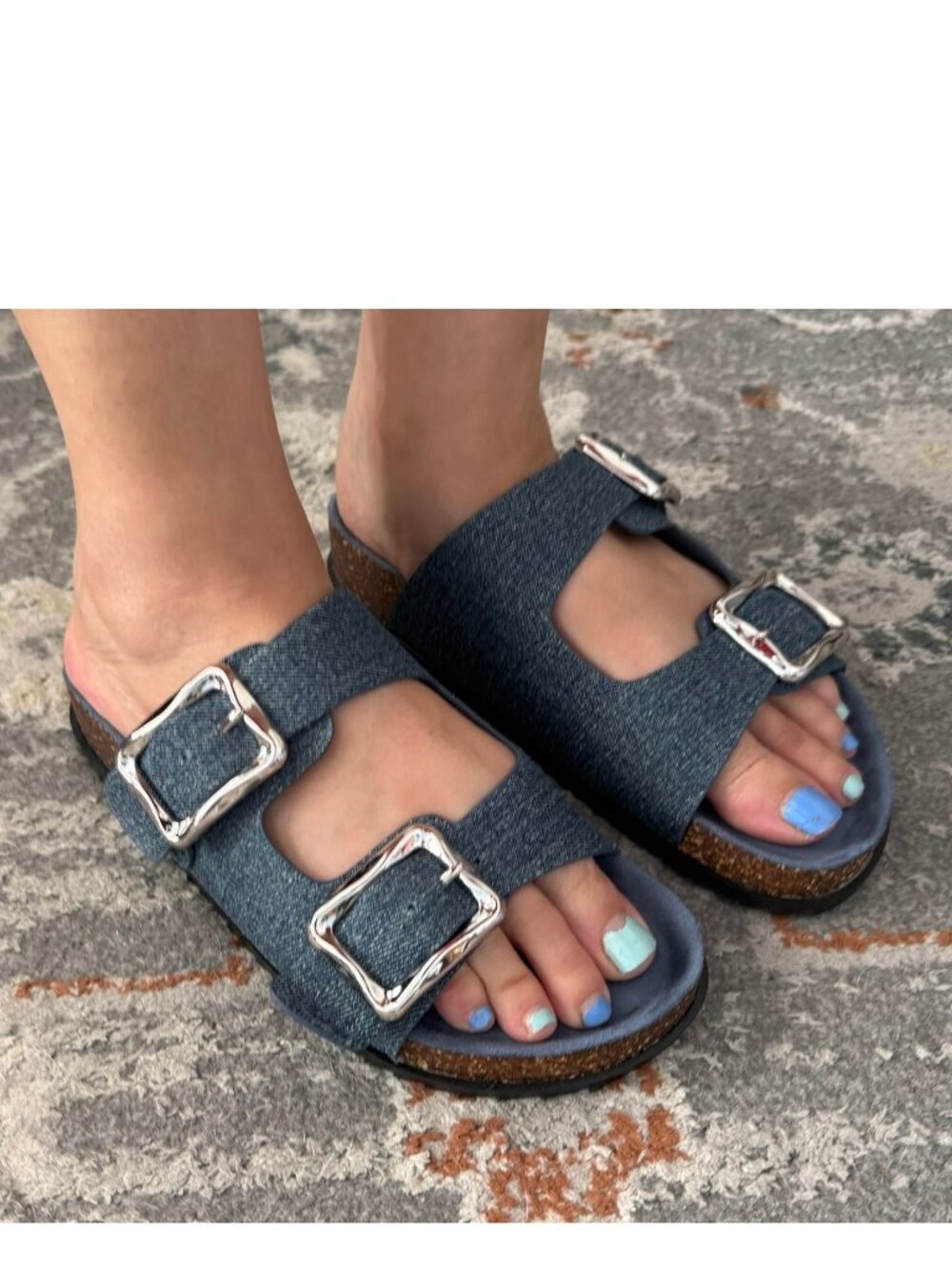 C.Paravano Blue Denim Cork Slide Sandals w/Cushioned Arch Support Sz 6.5 NEW!